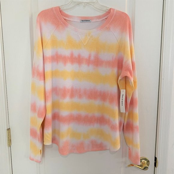 Theo & Spence Nordstrom Plush Soft Pullover Top Creamsicle Stripe Size XL NEW - Picture 4 of 9